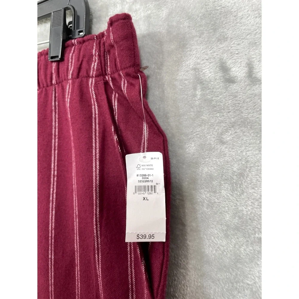 GapBody Mens XL Flannel Pajama Pants Burgundy Striped Cotton Sleep Bottoms NWT